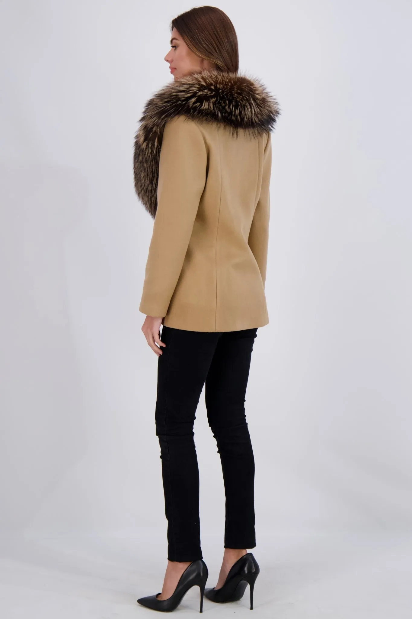 WOOL AND CASHMERE BLEND JACKET WITH FOX COLLAR