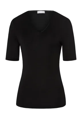 Woolen Silk W Wool and Silk V-Neck Top | Black 71417-018