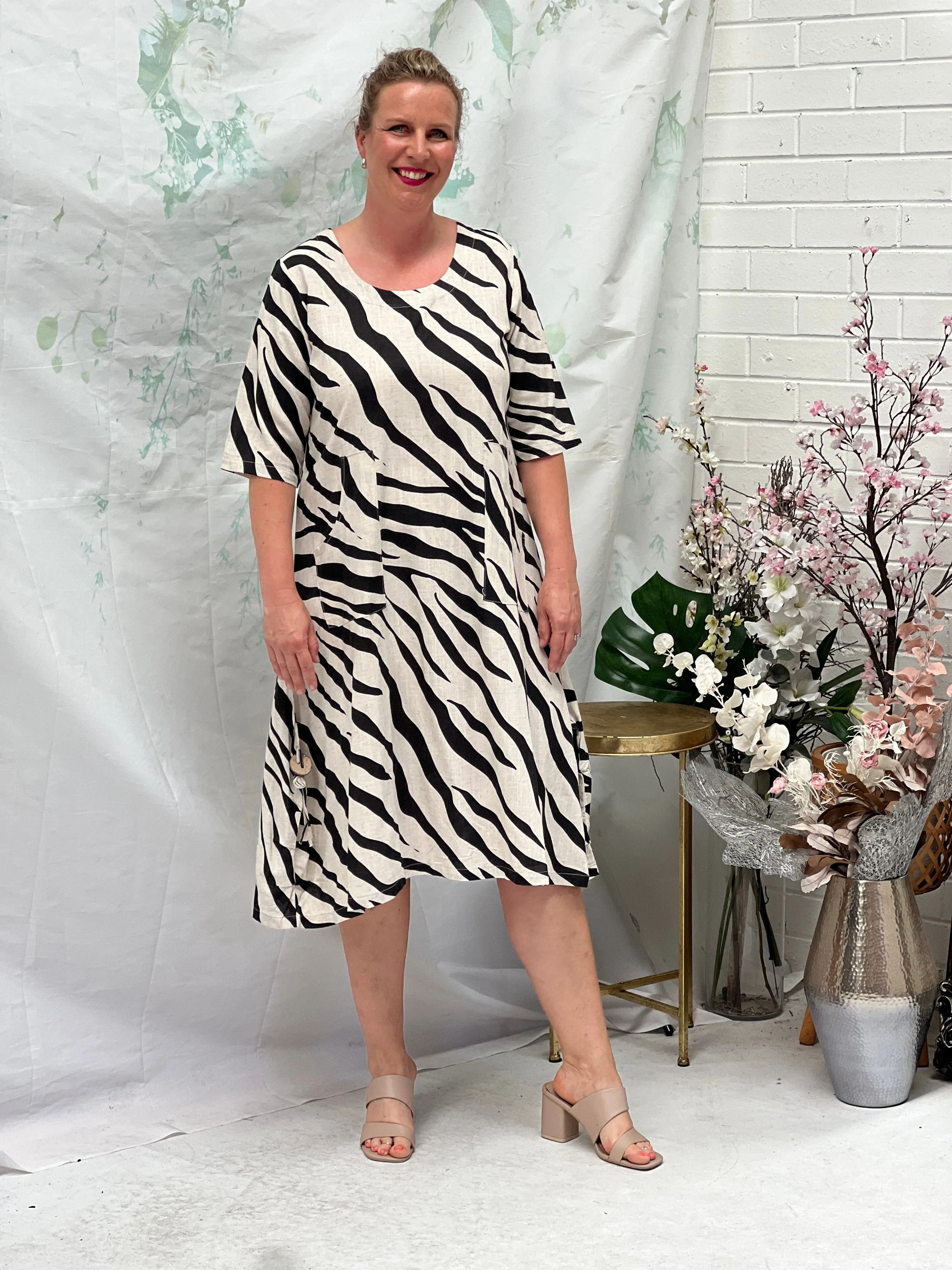 Wynn Zebra Beige Linen Dress