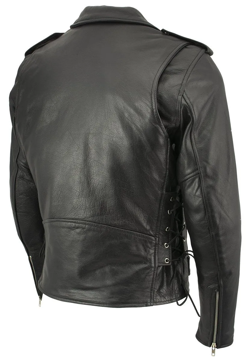 Xelement B7103 Men's 'Ruffian' Classic Black Motorcycle Side Lace Leather Jacket with X-Armor Protection