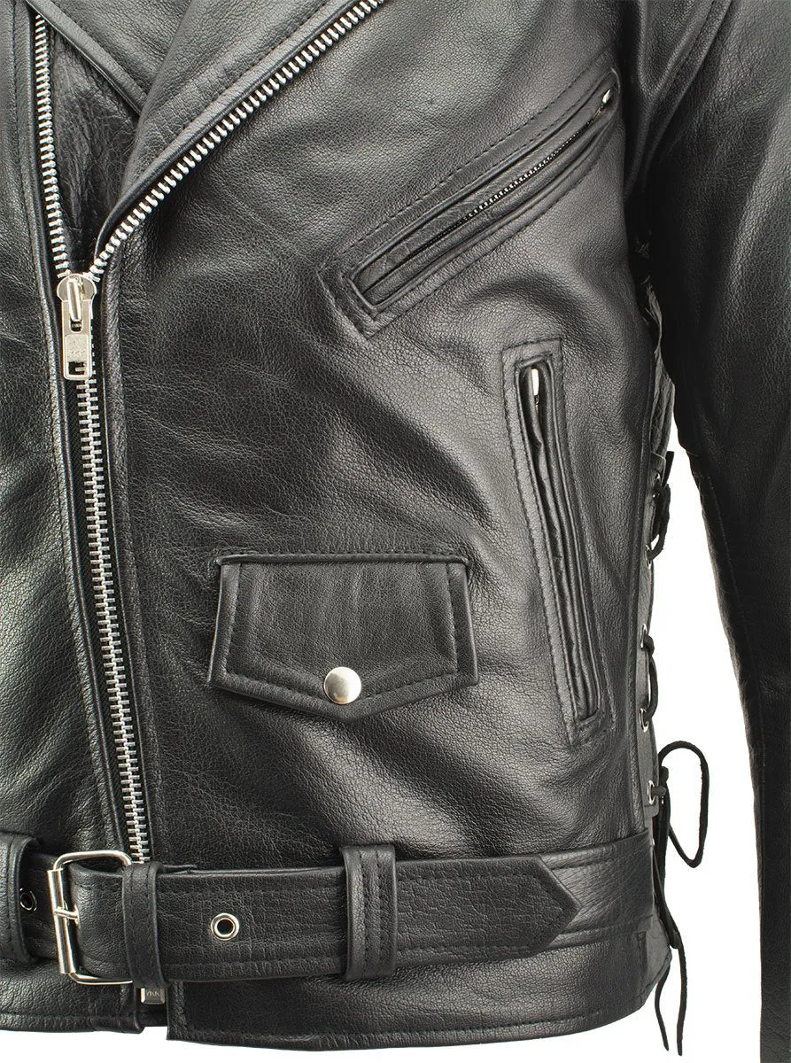 Xelement B7103 Men's 'Ruffian' Classic Black Motorcycle Side Lace Leather Jacket with X-Armor Protection