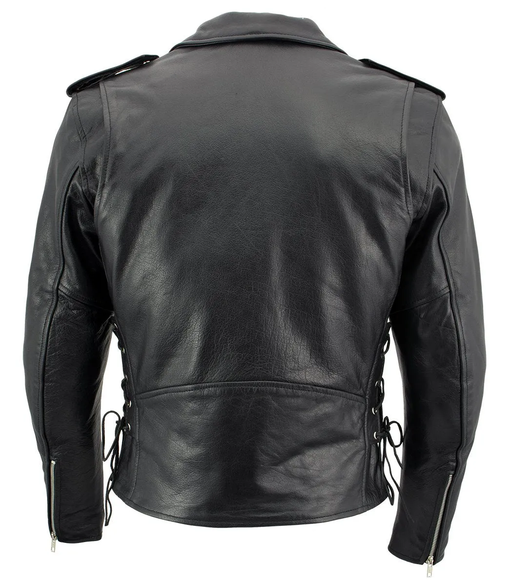 Xelement B7103 Men's 'Ruffian' Classic Black Motorcycle Side Lace Leather Jacket with X-Armor Protection