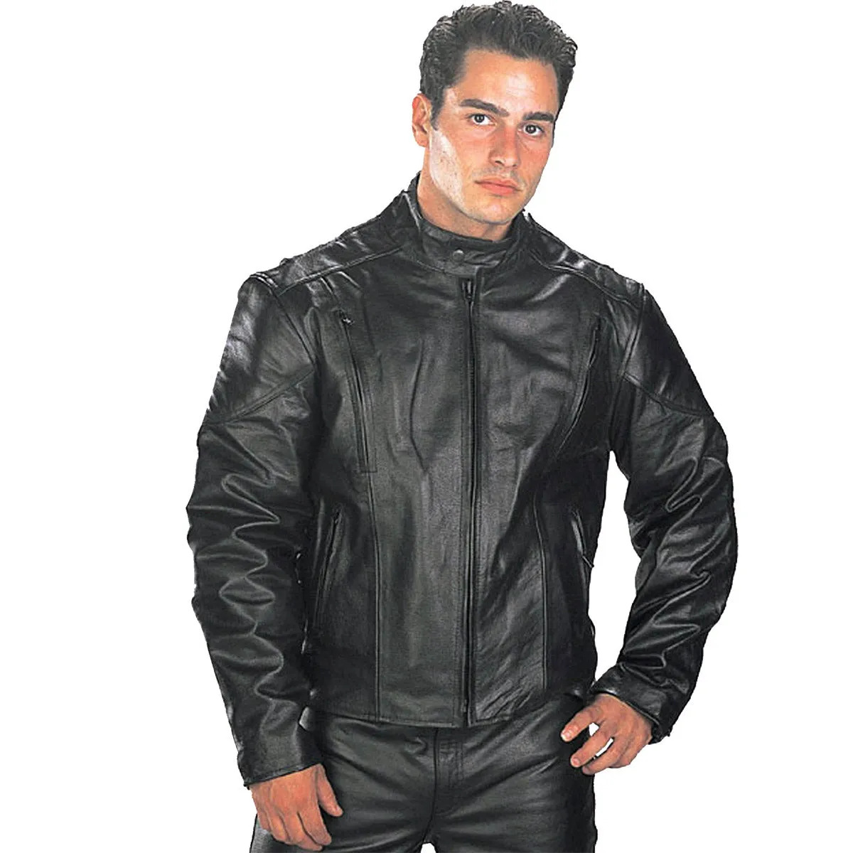 Xelement B7201 Men's 'Speedster' Black Top Grade Leather Motorcycle