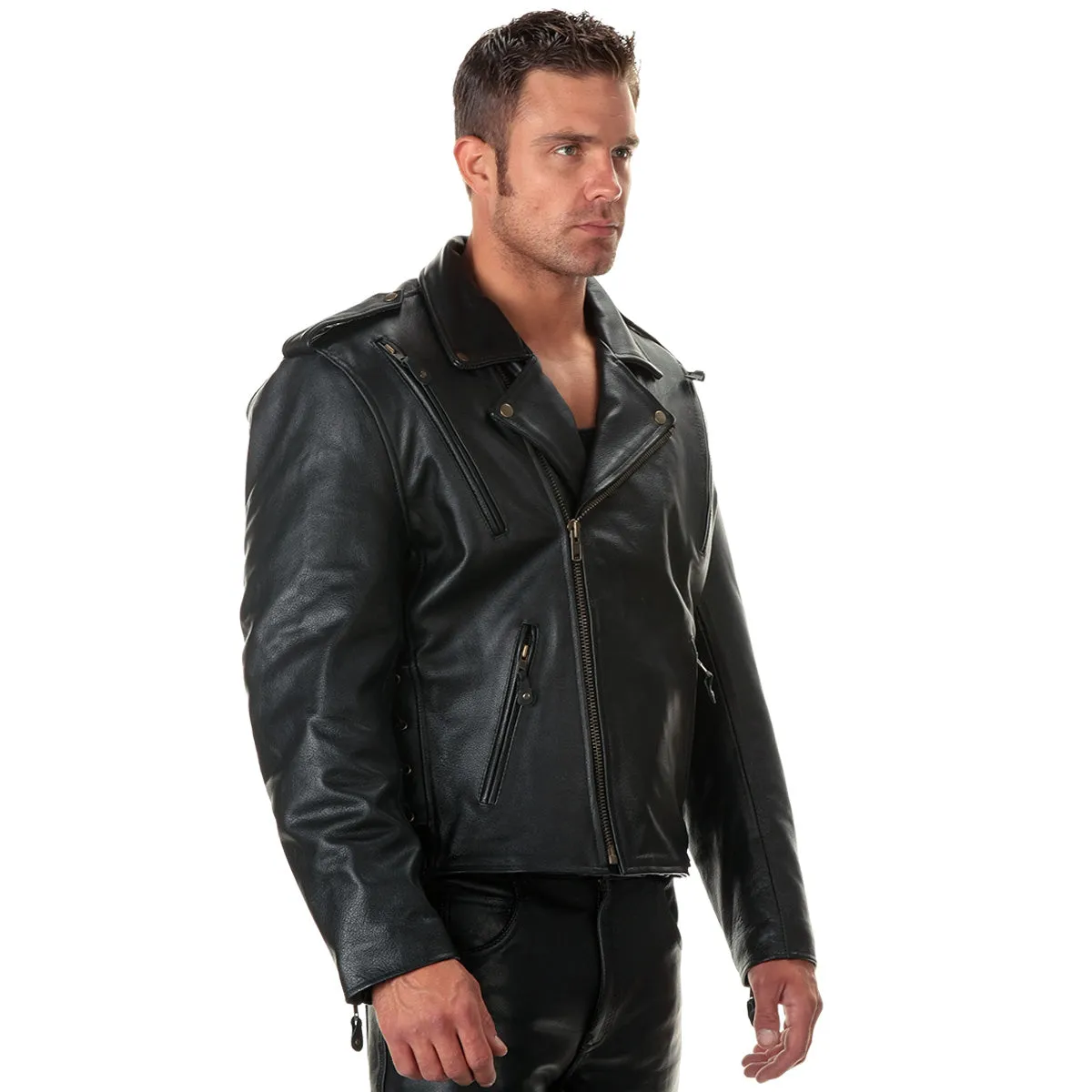 Xelement B7210 Men's 'Cool Rider' Black Vented Leather Motorcycle Jacket