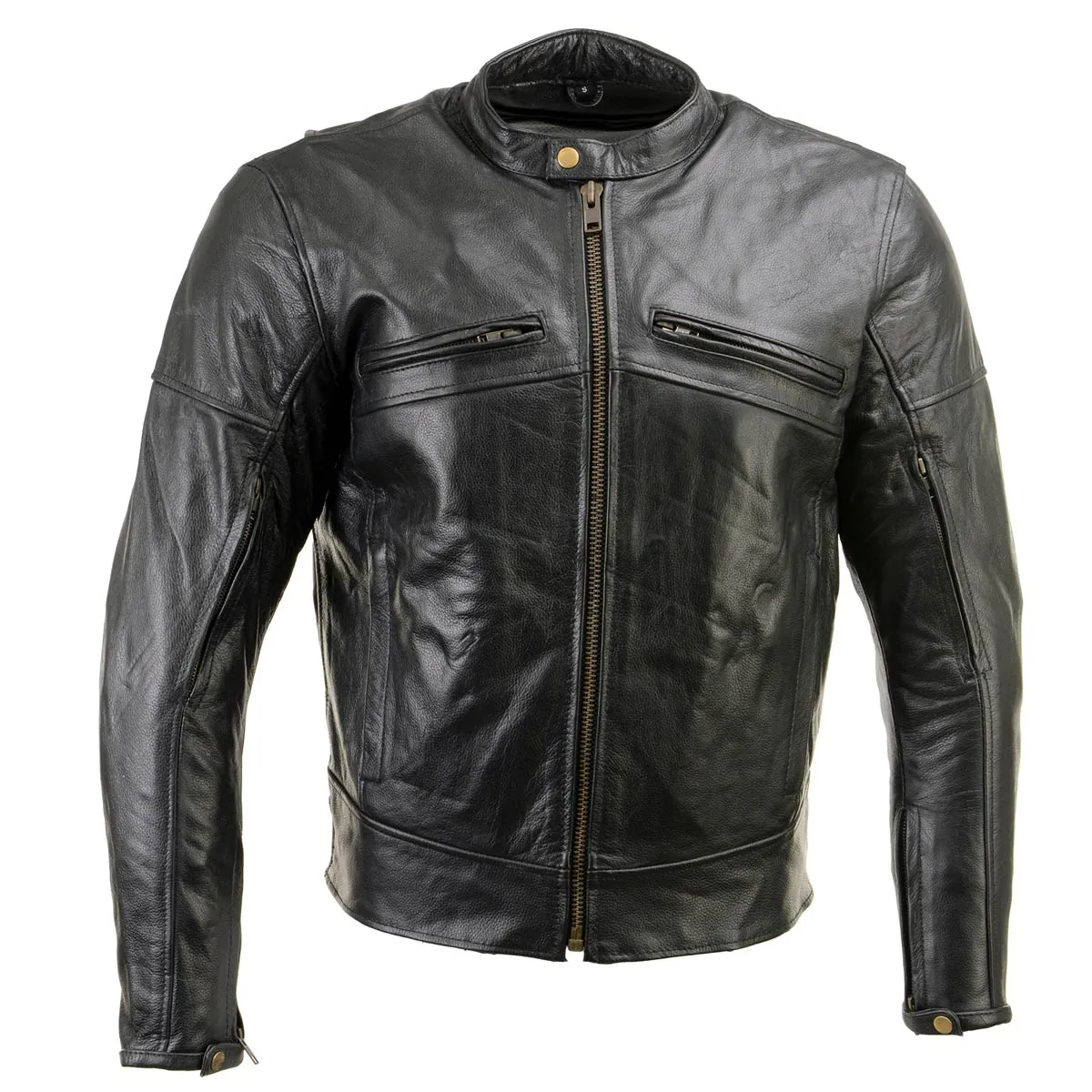 Xelement XSPR105 Men's 'The Racer' Black Leather Armored and Vented Motorcycle Biker Rider Racing Jacket